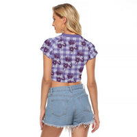 Purple Palaka Hawaii Raglan Cropped T Shirt Hawaiian Lehua Blossoms