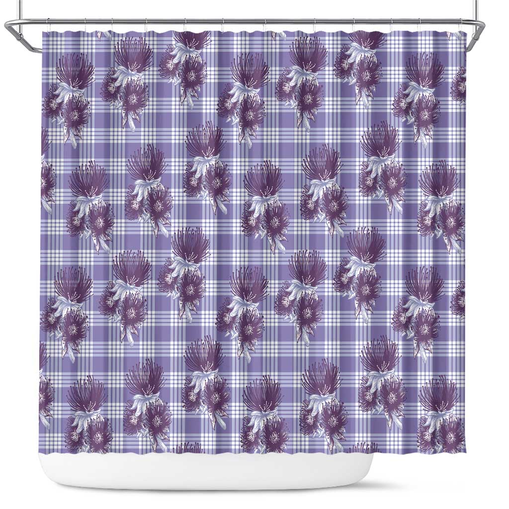 Purple Palaka Hawaii Shower Curtain Hawaiian Lehua Blossoms
