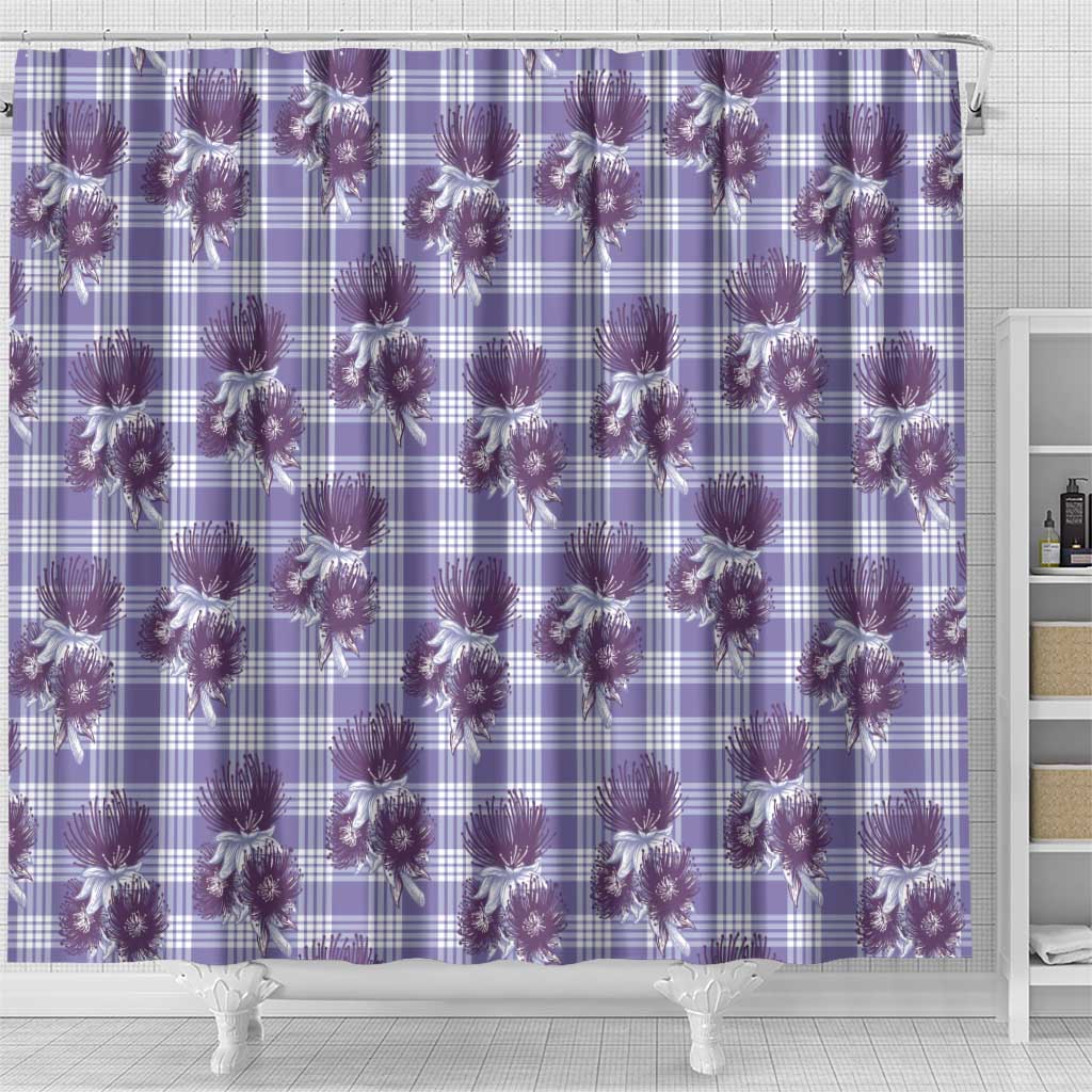 Purple Palaka Hawaii Shower Curtain Hawaiian Lehua Blossoms