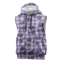 Purple Palaka Hawaii Sleeveless Hoodie Hawaiian Lehua Blossoms