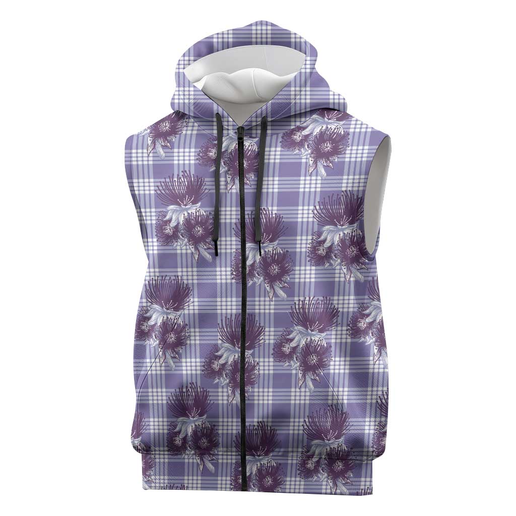 Purple Palaka Hawaii Sleeveless Zip Hoodie Hawaiian Lehua Blossoms