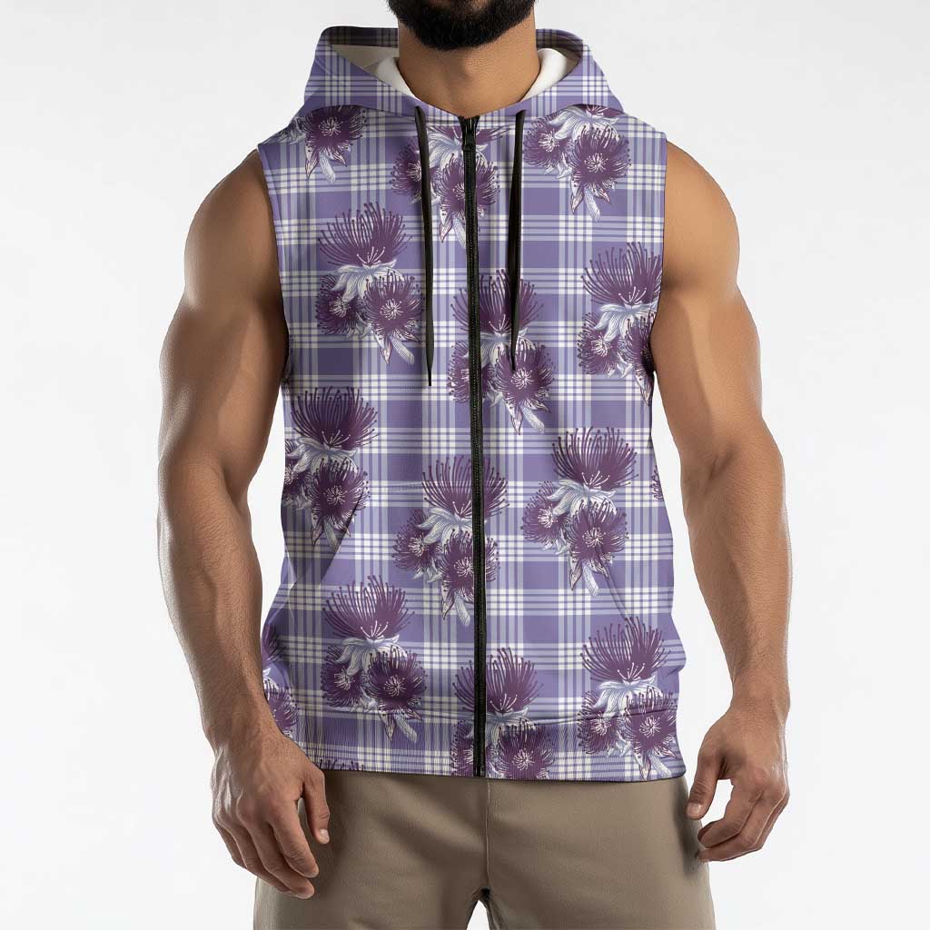 Purple Palaka Hawaii Sleeveless Zip Hoodie Hawaiian Lehua Blossoms