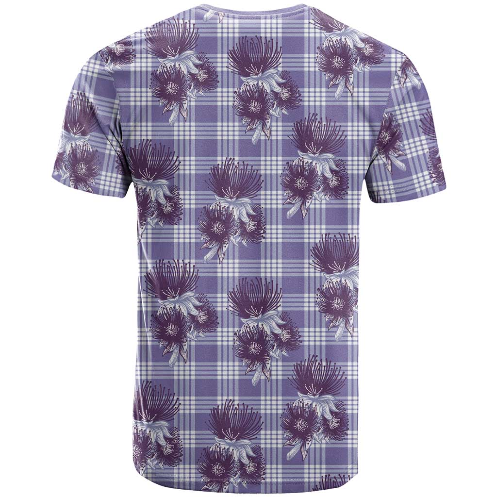 Purple Palaka Hawaii T Shirt Hawaiian Lehua Blossoms