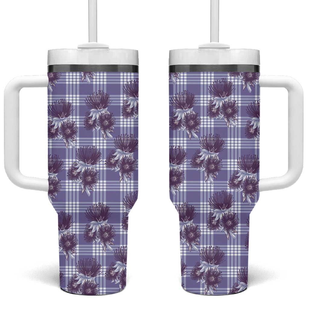 Purple Palaka Hawaii Tumbler With Handle Hawaiian Lehua Blossoms LT05 One Size: 40 oz Purple - Polynesian Pride