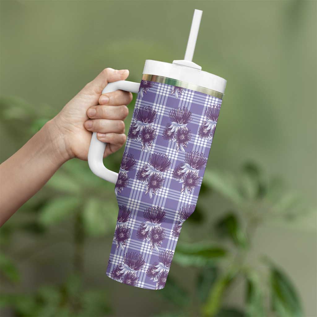 Purple Palaka Hawaii Tumbler With Handle Hawaiian Lehua Blossoms LT05 - Polynesian Pride