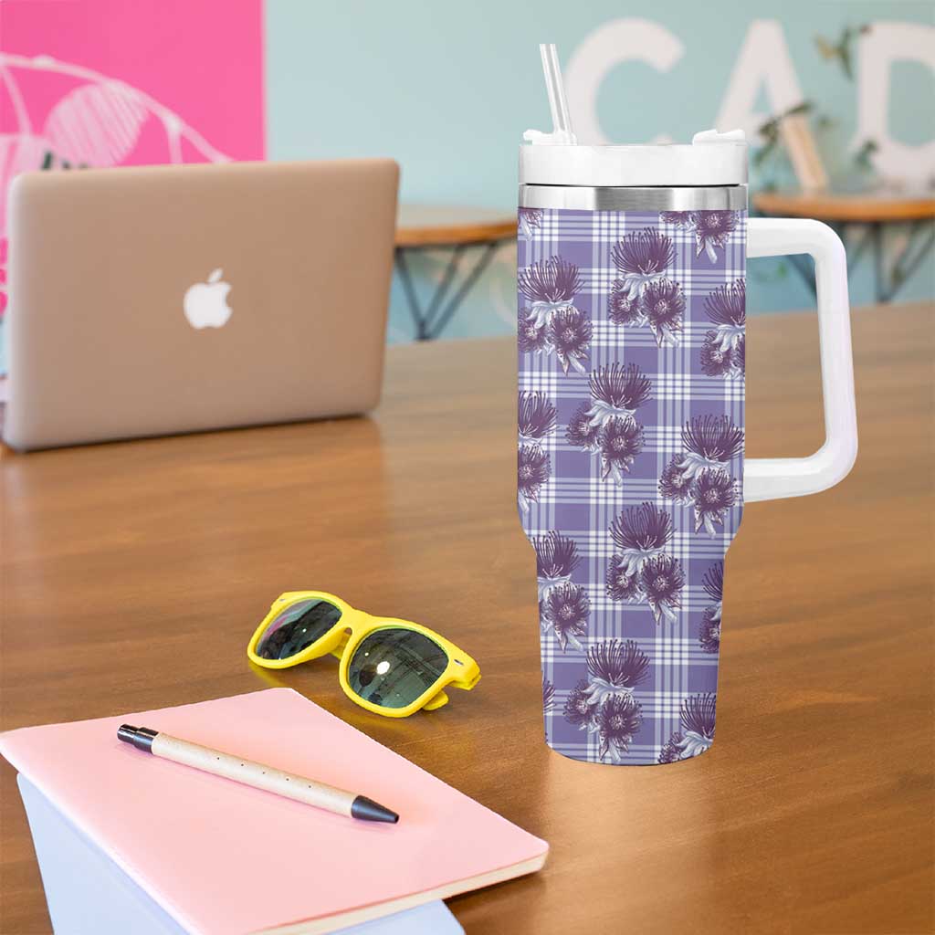 Purple Palaka Hawaii Tumbler With Handle Hawaiian Lehua Blossoms LT05 - Polynesian Pride
