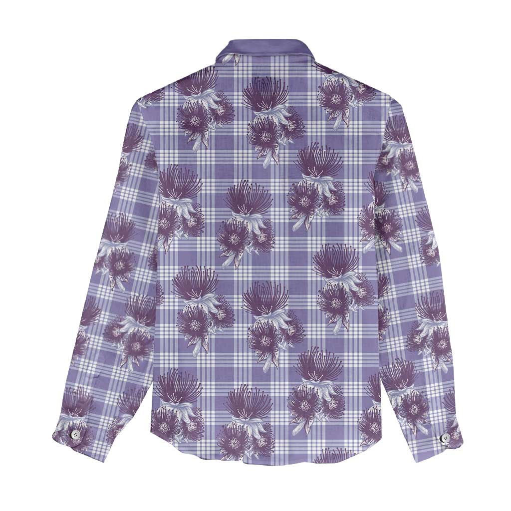 Purple Palaka Hawaii Women Casual Shirt Hawaiian Lehua Blossoms LT05 - Polynesian Pride