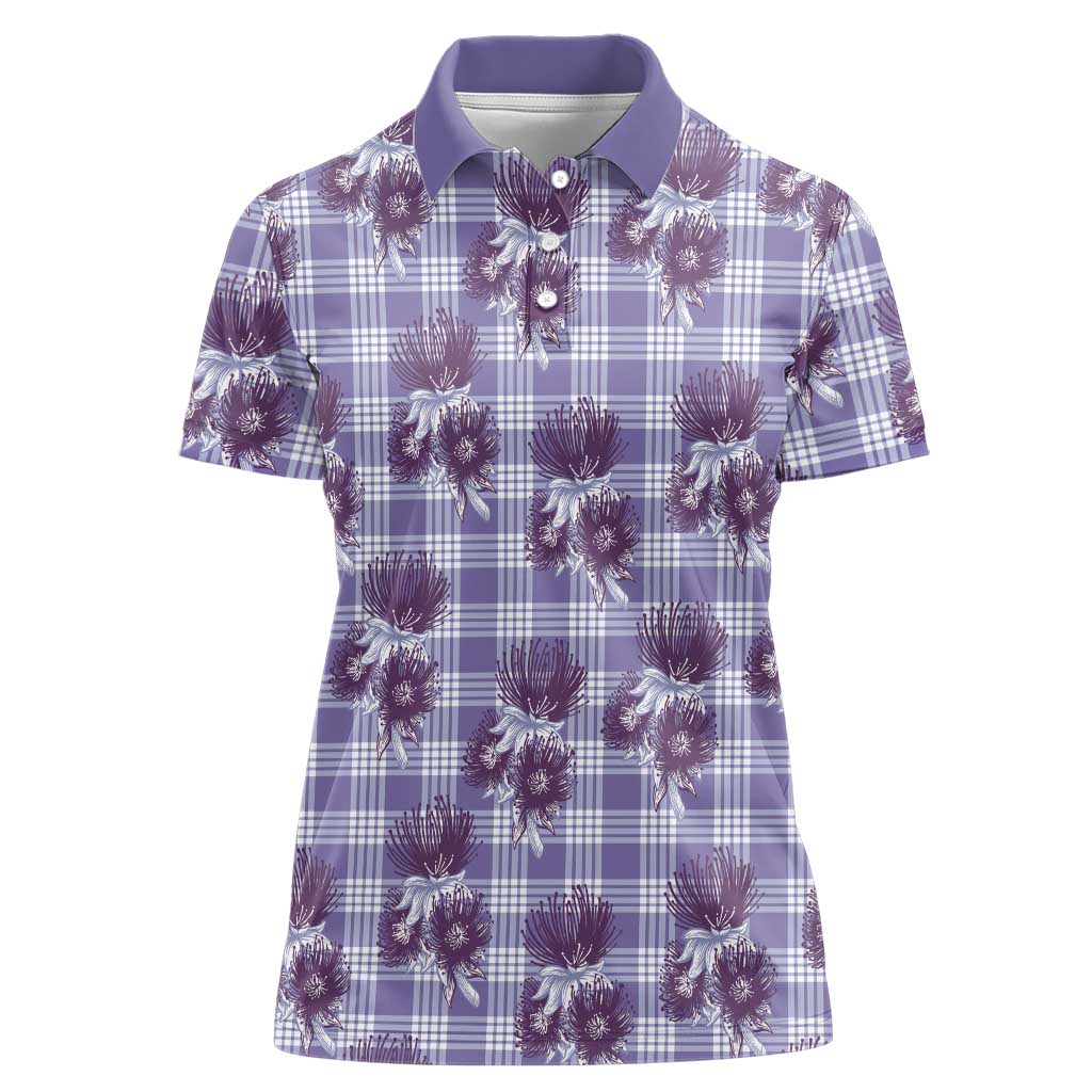 Purple Palaka Hawaii Women Polo Shirt Hawaiian Lehua Blossoms LT05 Female Purple - Polynesian Pride