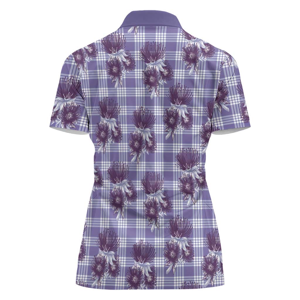 Purple Palaka Hawaii Women Polo Shirt Hawaiian Lehua Blossoms LT05 - Polynesian Pride