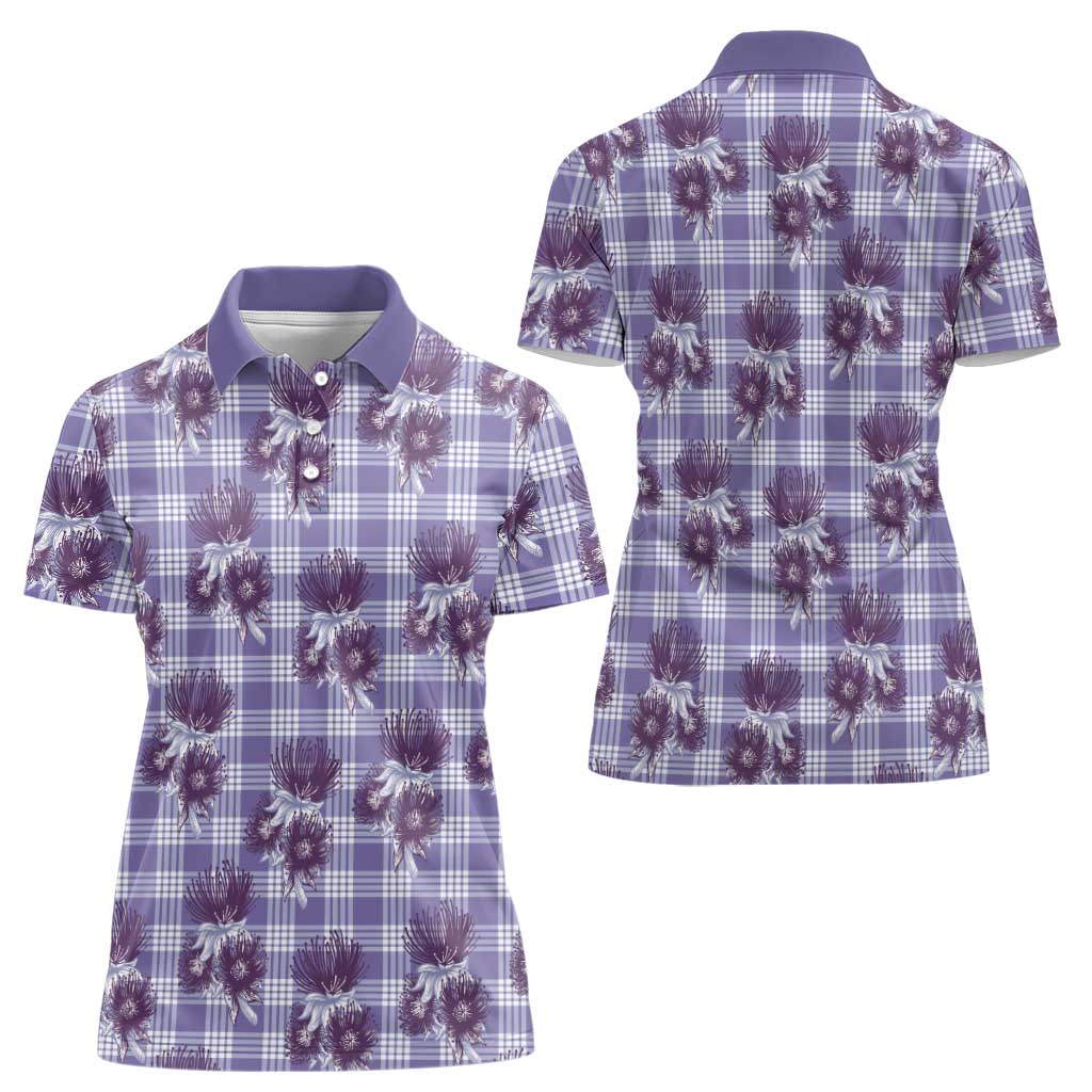 Purple Palaka Hawaii Women Polo Shirt Hawaiian Lehua Blossoms LT05 - Polynesian Pride
