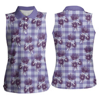 Purple Palaka Hawaii Women Sleeveless Polo Shirt Hawaiian Lehua Blossoms