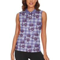 Purple Palaka Hawaii Women Sleeveless Polo Shirt Hawaiian Lehua Blossoms