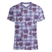 Purple Palaka Hawaii Women V-Neck T-Shirt Hawaiian Lehua Blossoms