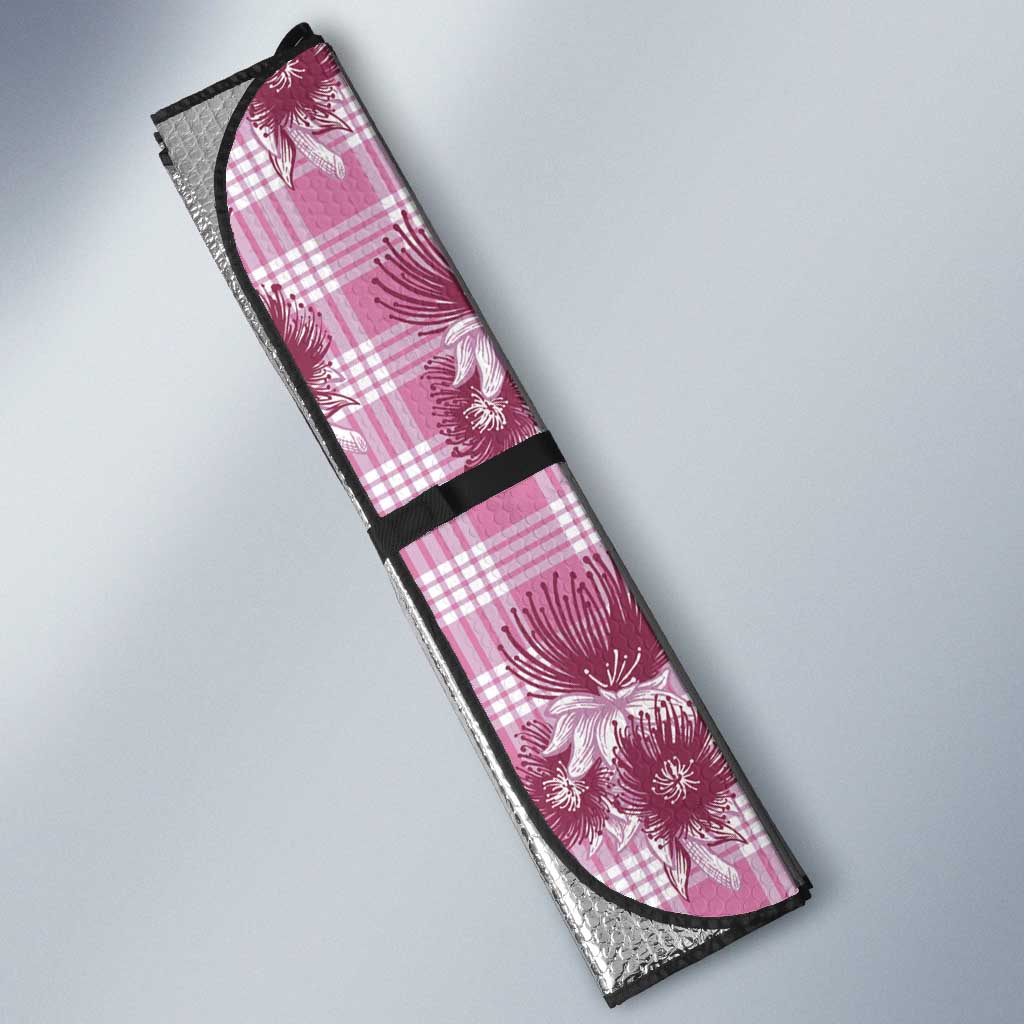 Pink Palaka Hawaii Auto Sun Shade Hawaiian Lehua Blossoms