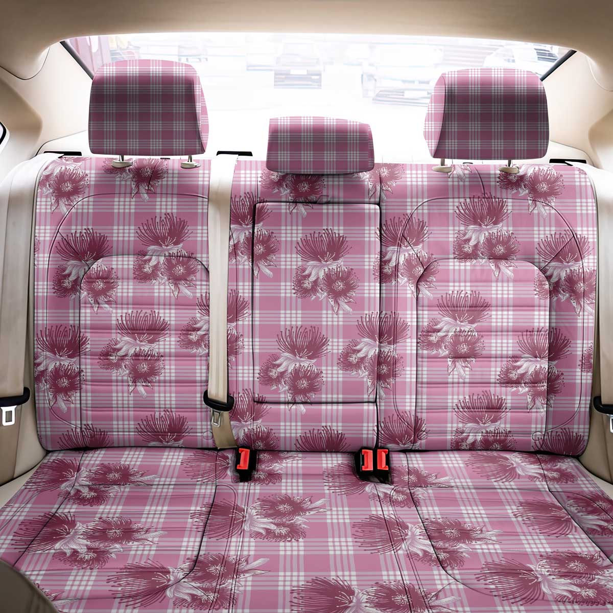 Pink Palaka Hawaii Back Car Seat Cover Hawaiian Lehua Blossoms LT05 - Polynesian Pride