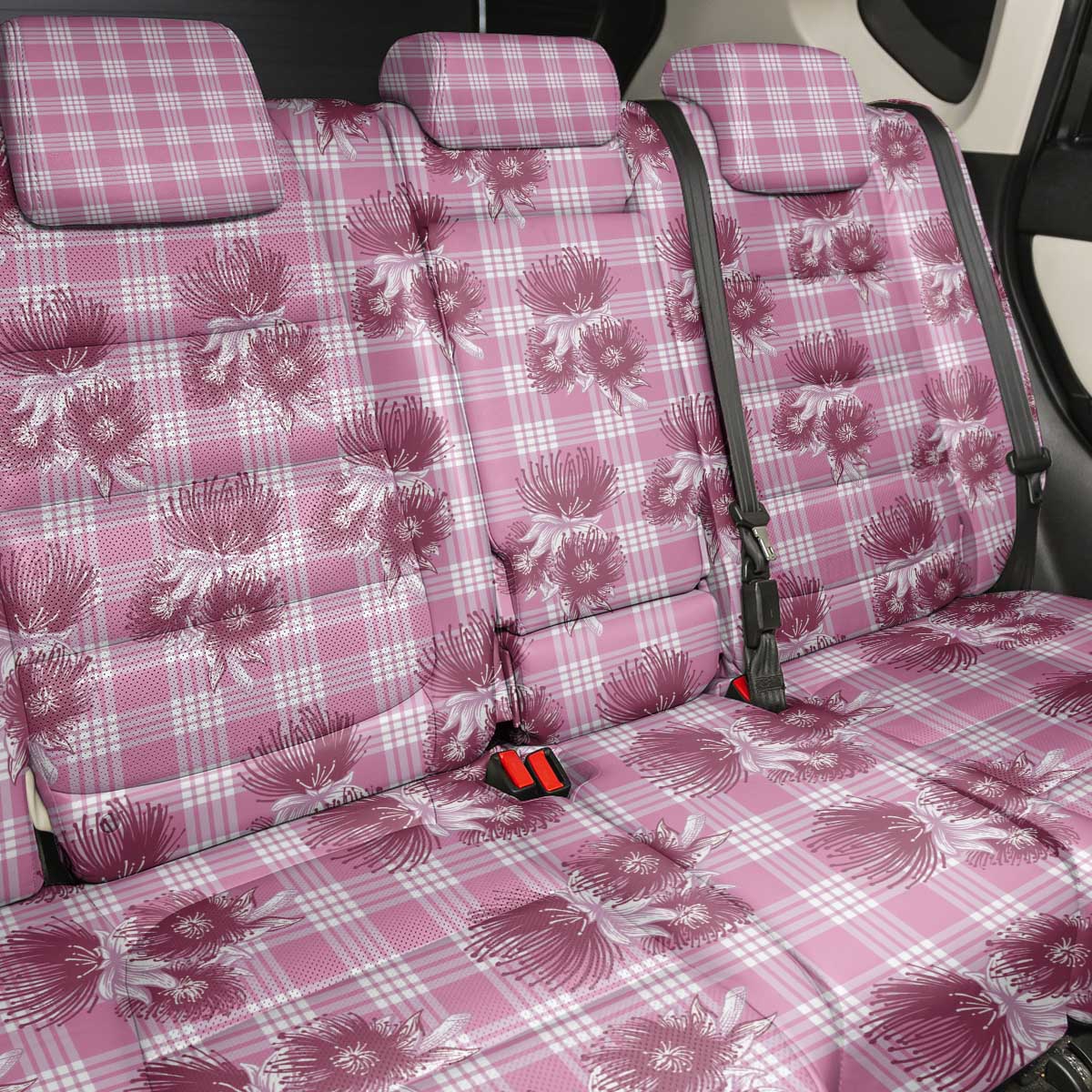 Pink Palaka Hawaii Back Car Seat Cover Hawaiian Lehua Blossoms LT05 - Polynesian Pride