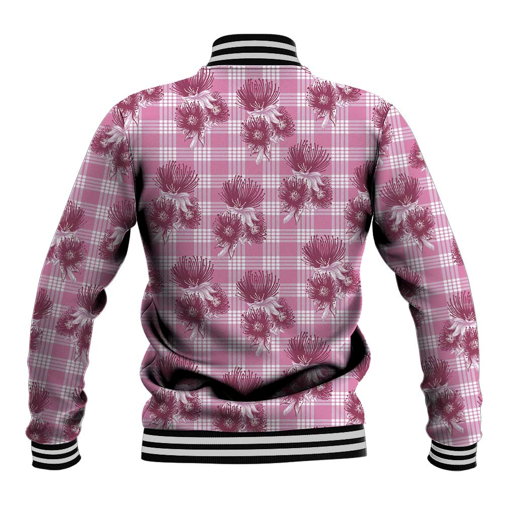 Pink Palaka Hawaii Baseball Jacket Hawaiian Lehua Blossoms