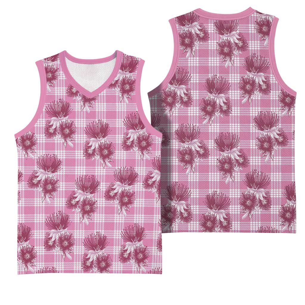 Pink Palaka Hawaii Basketball Jersey Hawaiian Lehua Blossoms