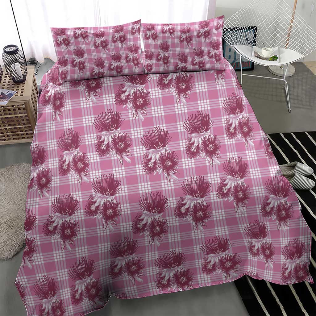 Pink Palaka Hawaii Bedding Set Hawaiian Lehua Blossoms