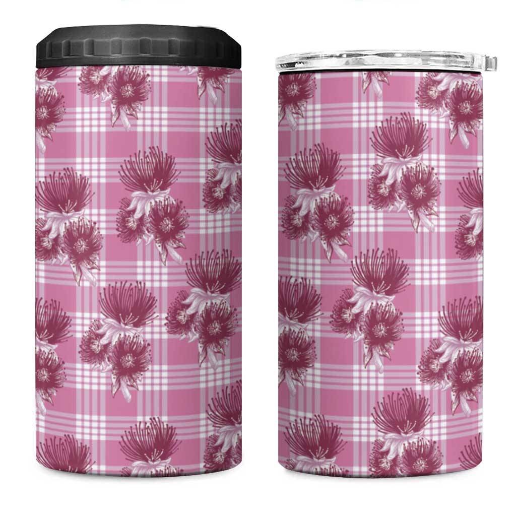 Pink Palaka Hawaii 4 in 1 Can Cooler Tumbler Hawaiian Lehua Blossoms LT05 One Size: 16 oz Pink - Polynesian Pride