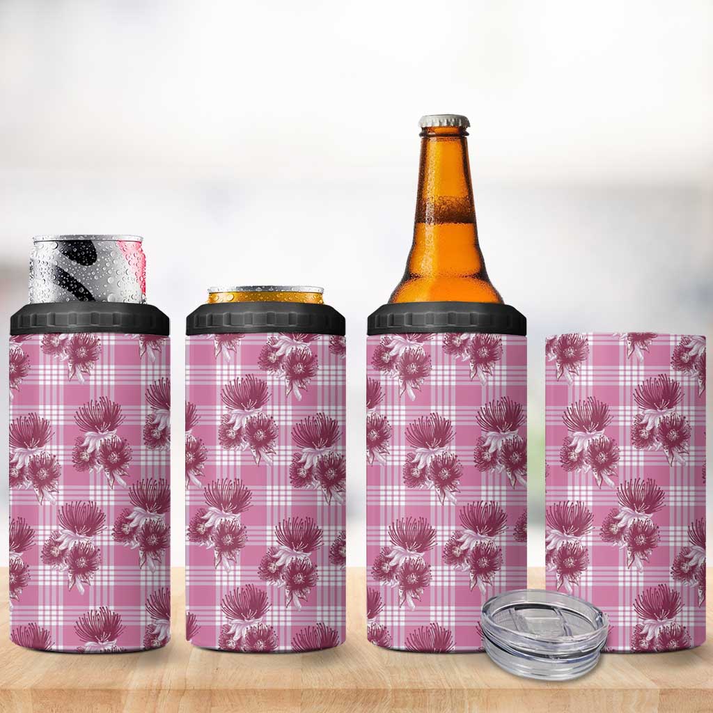 Pink Palaka Hawaii 4 in 1 Can Cooler Tumbler Hawaiian Lehua Blossoms LT05 - Polynesian Pride