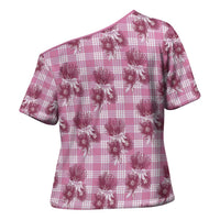 Pink Palaka Hawaii Cross Shoulder Shirt Hawaiian Lehua Blossoms