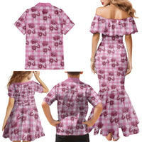 Pink Palaka Hawaii Family Matching Mermaid Dress and Hawaiian Shirt Hawaiian Lehua Blossoms