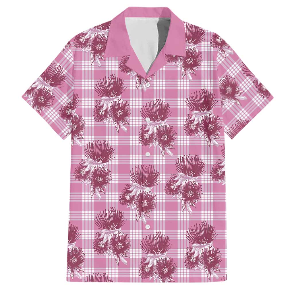 Pink Palaka Hawaii Family Matching Mermaid Dress and Hawaiian Shirt Hawaiian Lehua Blossoms
