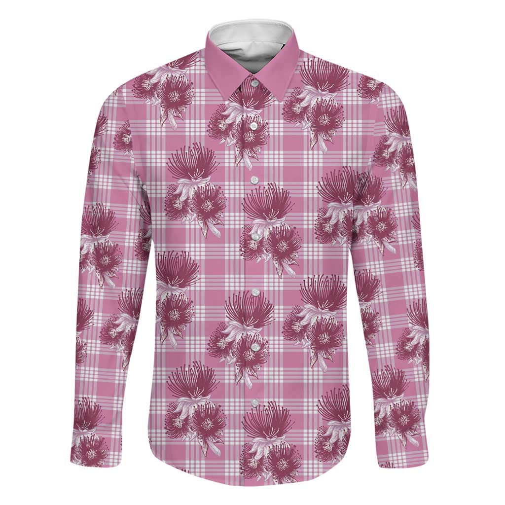 Pink Palaka Hawaii Family Matching Mermaid Dress and Hawaiian Shirt Hawaiian Lehua Blossoms