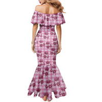 Pink Palaka Hawaii Family Matching Mermaid Dress and Hawaiian Shirt Hawaiian Lehua Blossoms