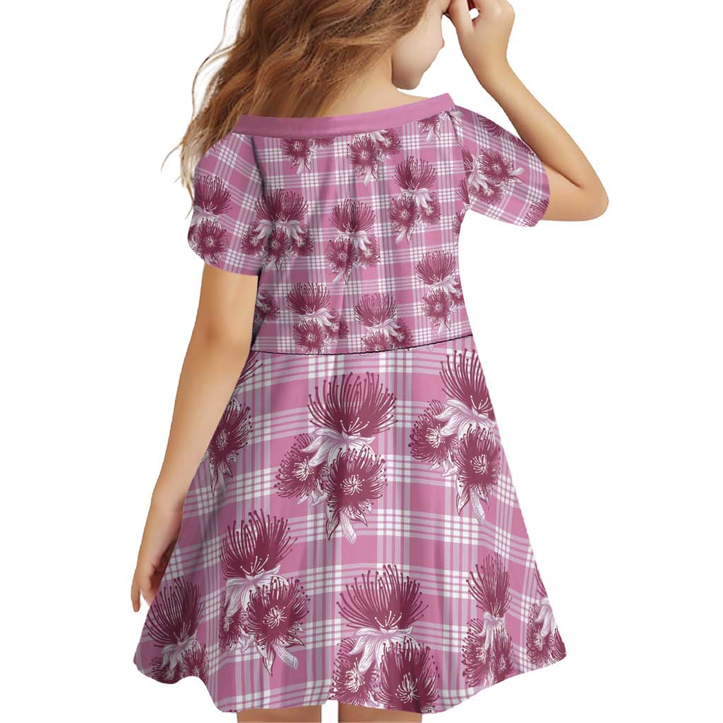 Pink Palaka Hawaii Family Matching Summer Maxi Dress and Hawaiian Shirt Hawaiian Lehua Blossoms