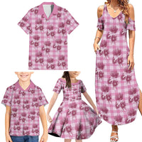 Pink Palaka Hawaii Family Matching Summer Maxi Dress and Hawaiian Shirt Hawaiian Lehua Blossoms