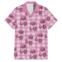 Pink Palaka Hawaii Family Matching Summer Maxi Dress and Hawaiian Shirt Hawaiian Lehua Blossoms