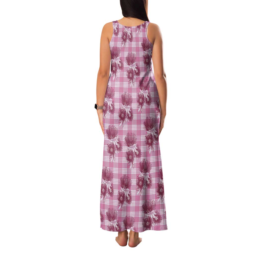 Pink Palaka Hawaii Family Matching Tank Maxi Dress and Hawaiian Shirt Hawaiian Lehua Blossoms