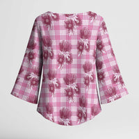Pink Palaka Hawaii Kimono Sleeve Blouse Hawaiian Lehua Blossoms LT05 - Polynesian Pride