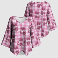 Pink Palaka Hawaii Kimono Sleeve Blouse Hawaiian Lehua Blossoms LT05 - Polynesian Pride