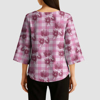 Pink Palaka Hawaii Kimono Sleeve Blouse Hawaiian Lehua Blossoms LT05 - Polynesian Pride