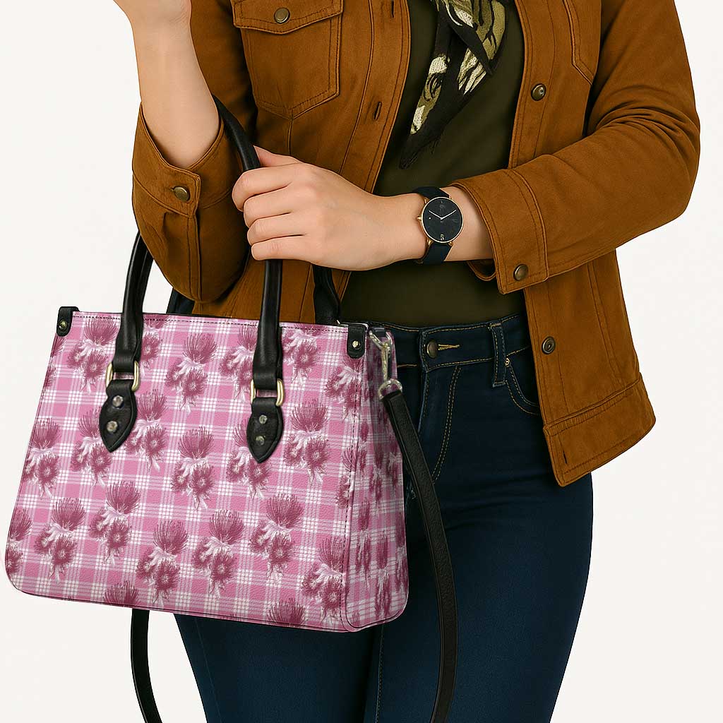 Pink Palaka Hawaii Leather Bag Hawaiian Lehua Blossoms