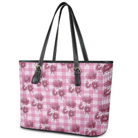 Pink Palaka Hawaii Leather Tote Bag Hawaiian Lehua Blossoms