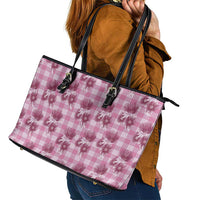 Pink Palaka Hawaii Leather Tote Bag Hawaiian Lehua Blossoms