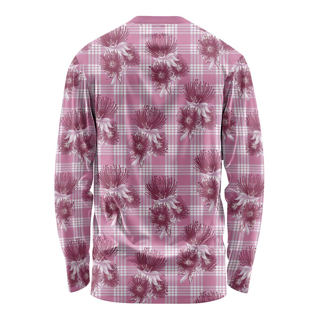 Pink Palaka Hawaii Long Sleeve Shirt Hawaiian Lehua Blossoms