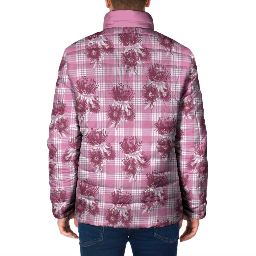 Pink Palaka Hawaii Padded Jacket Hawaiian Lehua Blossoms