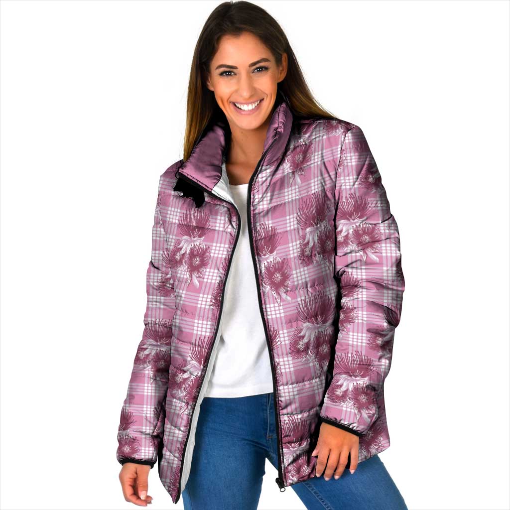 Pink Palaka Hawaii Padded Jacket Hawaiian Lehua Blossoms