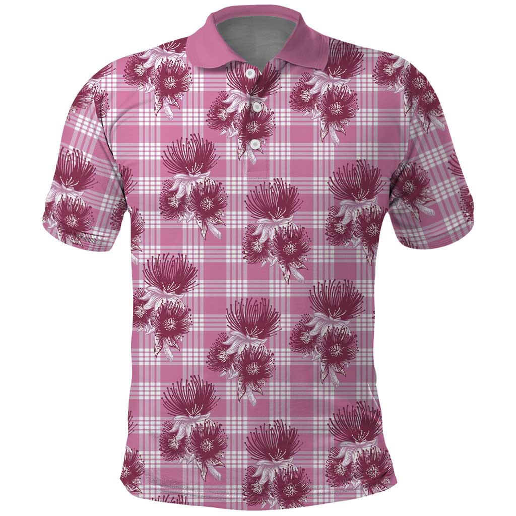 Pink Palaka Hawaii Polo Shirt Hawaiian Lehua Blossoms LT05 Pink - Polynesian Pride
