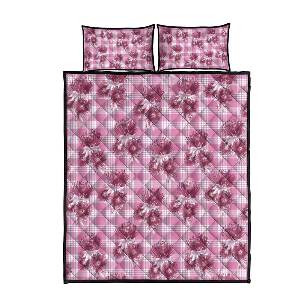 Pink Palaka Hawaii Quilt Bed Set Hawaiian Lehua Blossoms