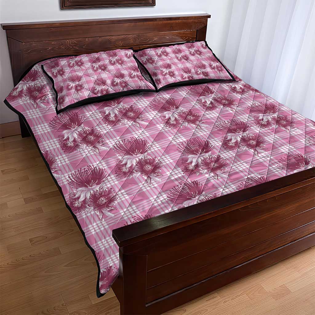 Pink Palaka Hawaii Quilt Bed Set Hawaiian Lehua Blossoms