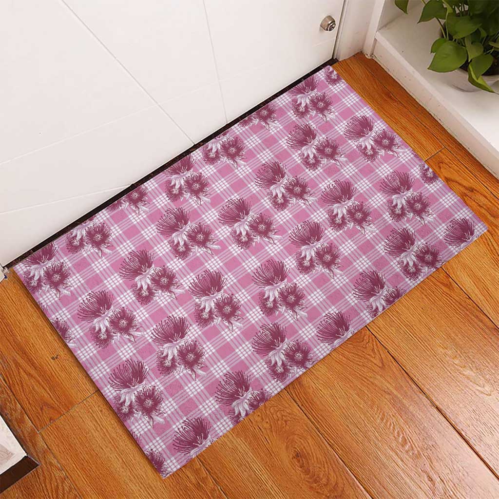 Pink Palaka Hawaii Rubber Doormat Hawaiian Lehua Blossoms