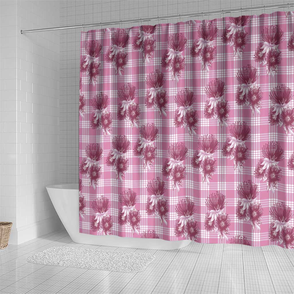 Pink Palaka Hawaii Shower Curtain Hawaiian Lehua Blossoms