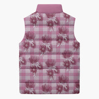 Pink Palaka Hawaii Sleeveless Puffer Jacket Hawaiian Lehua Blossoms