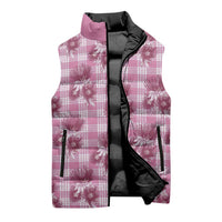 Pink Palaka Hawaii Sleeveless Puffer Jacket Hawaiian Lehua Blossoms
